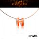 Hermes Pop H Narrow Pendant Necklace in Orange Enamel with Rose Gold Plating