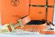 Hermes Reversible Belt Orange/Black Ostrich Stripe Leather With 18K Gold Spot Stripe H Buckle