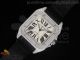 Santos-100 SS Diamond Paved White Dial on Black Leather Strap Swiss ETA 2892