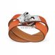 Hermes Kelly Double Tour Orange Leather Bracelet with White Gold-Plated Clasp