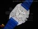 Santos 100 Chronograph Diamond Paved SS White Dial on Blue Leather Strap A7750