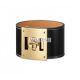 Hermes Black Leather Kelly Dog Bracelet with Gold Plated Clasp