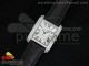 Tank Anglaise SS JF White Textured Dial Diamonds Bezel on Brown Leather Strap A2688