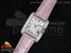 Tank Anglaise SS JF White Textured Dial Diamonds Bezel on Pink Leather Strap A2688